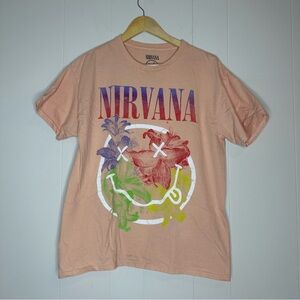 NIRVANA Peach Tee Never Mind Kurt Cobain Double-Sided Smiley Face Size MD
